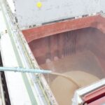 Grain being loaded on a ship at the Hudson Bay port of Churchill in 2015. (MarketsFarm photo by Jade Markus)