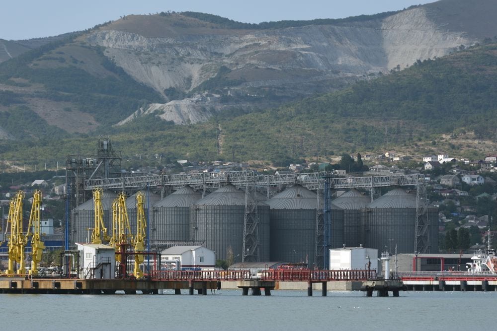 Grain storage at a Russian seaport. (Pridannikov/iStock/Getty Images)
