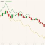 MGEX May 2021 wheat (candlesticks) with K.C. May 2021 wheat (yellow line) and CBOT May 2021 wheat (green line). (Barchart)