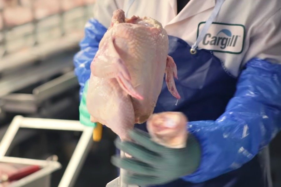 A worker at Cargill’s London, Ont. chicken plant demonstrates the deboning process for a 2014 McDonald’s video on the meat used to make McNuggets. (McDonald’s Canada video screengrab via YouTube)

