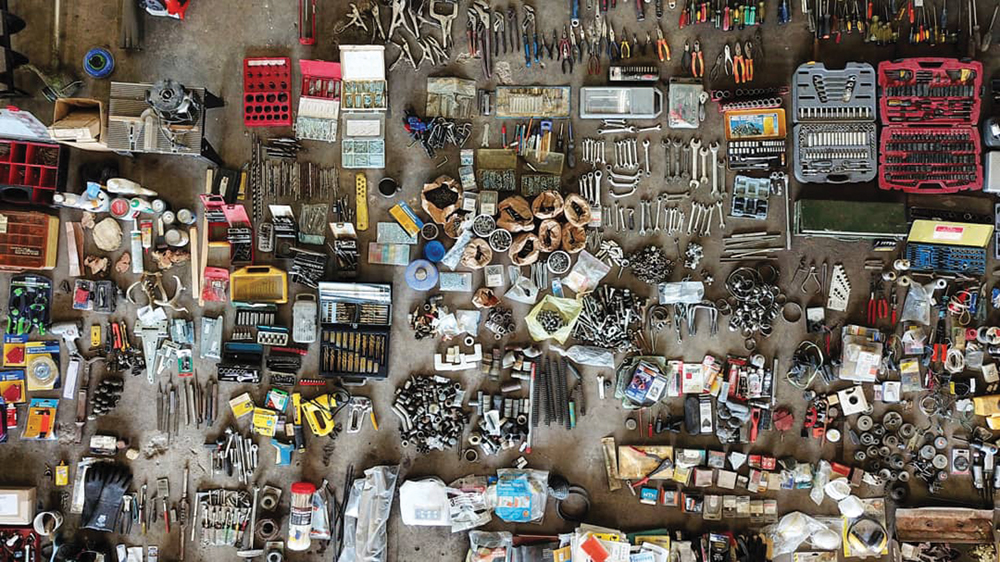 Another shot of the tools and parts organized by likeness. This proved a convenient way to take stock of what we had, what we had in duplicate, what we needed to keep, what we didn’t know we had and what we needed to get rid of.