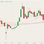 CME August 2021 live cattle with 20-, 50- and 100-day moving averages (pink, brown and dark red lines). (Barchart)