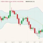 CBOT December 2021 corn (candlesticks) with Bollinger bands (20,2). (Barchart)