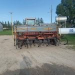 This menacing-looking machine is a Morris Seed-Rite 80-14 seed drill. Hardman used it as recently as two summers ago. The 14-foot drill was manufactured in the late 1970s. Hardman says it is rarely used these days on most farms and most remaining models can be found “in the bush now.”
