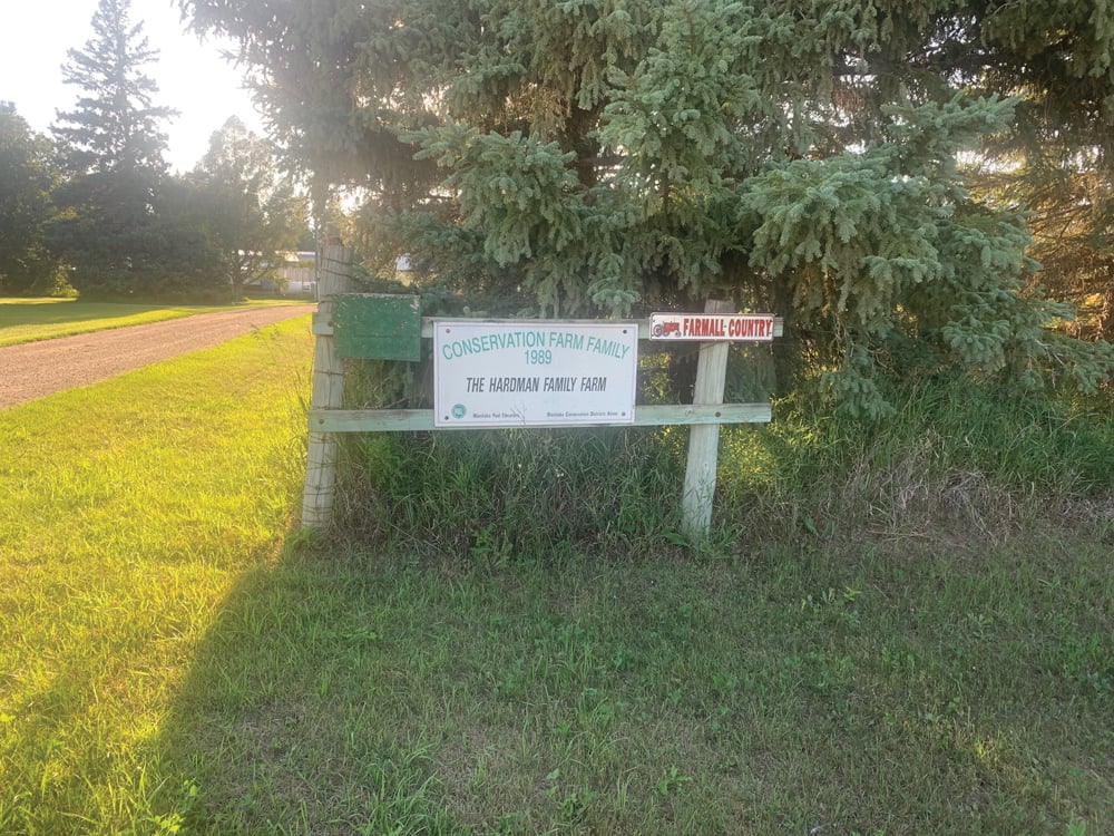 Crooked Creek Farms has twice been named a winner of Manitoba Conservation’s Farm Family awards, first in 1989 and again in 1999. The awards recognize individuals, organizations and family farms that promote sound farm management and conservation practices. “I guess they like what we do with the buffer strips around the fields and lots of grass headlands. It’s nice to know you’re doing your part to give birds some place to nest and a habitat for animals. We’re not hungry for land, as my dad used to say, where we push every piece of bush down,” Hardman says.