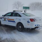 Photo of an RCMP vehicle attending the blockade at Emerson, Man. dated Feb. 11, 2022. (Photo courtesy Manitoba RCMP)