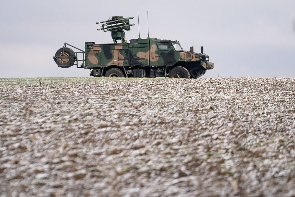 A POPRAD Close Air Defense Vehicle is seen parked in a farm field near the border of Ukraine, in southeast Poland, Feb. 28, 2022.