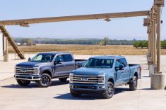 Preproduction 2023 models of Ford&#8217;s F-series Super Duty pickup trucks. (Ford.com)
