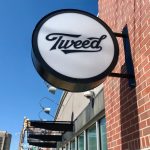 Signage outside a Tweed cannabis store in Winnipeg’s Osborne Village, roughly 60 metres west of the high-density neighbourhood’s Tokyo Smoke store. (Dave Bedard photo)
