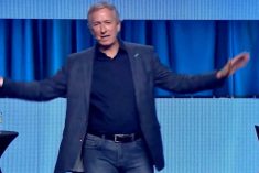 Quebec&#8217;s Agriculture Minister Andre Lamontagne speaks to the CAQ&#8217;s annual meeting in Drummondville in late May 2022. (Andre Lamontagne video screengrab via Facebook)
