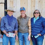 The judges and winner of the first ever Stockmanship Challenge, from
left, judge Paul Kernaleguen, rancher Wolter Van der Kamp who won the
competition, judges Whit Hibbard and Dawn Hnatow, and event
organizer Malcolm MacLean.