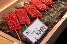 Wagyu beef on skewers at a Tokyo market. (Michal_Staniewski/iStock/Getty Images)
