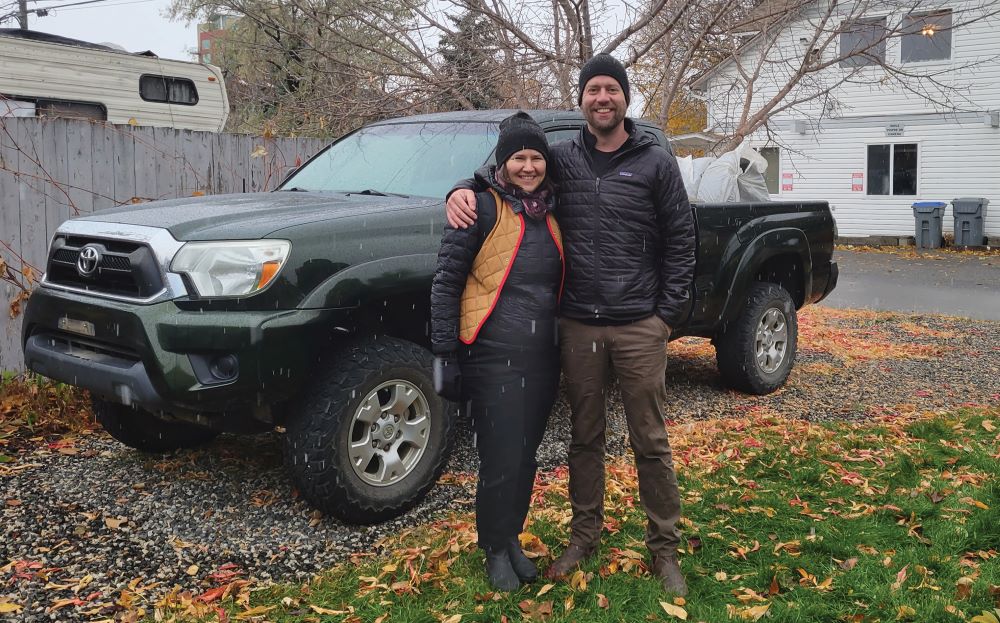 Jamie and I in Kamloops, B.C., moments after handing Bryon a certified cheque for the Tacoma.