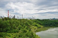 A view of Imperial Oil&#8217;s Strathcona fuel refinery from the North Saskatchewan River. (Imperial Oil photo via BusinessWire)
