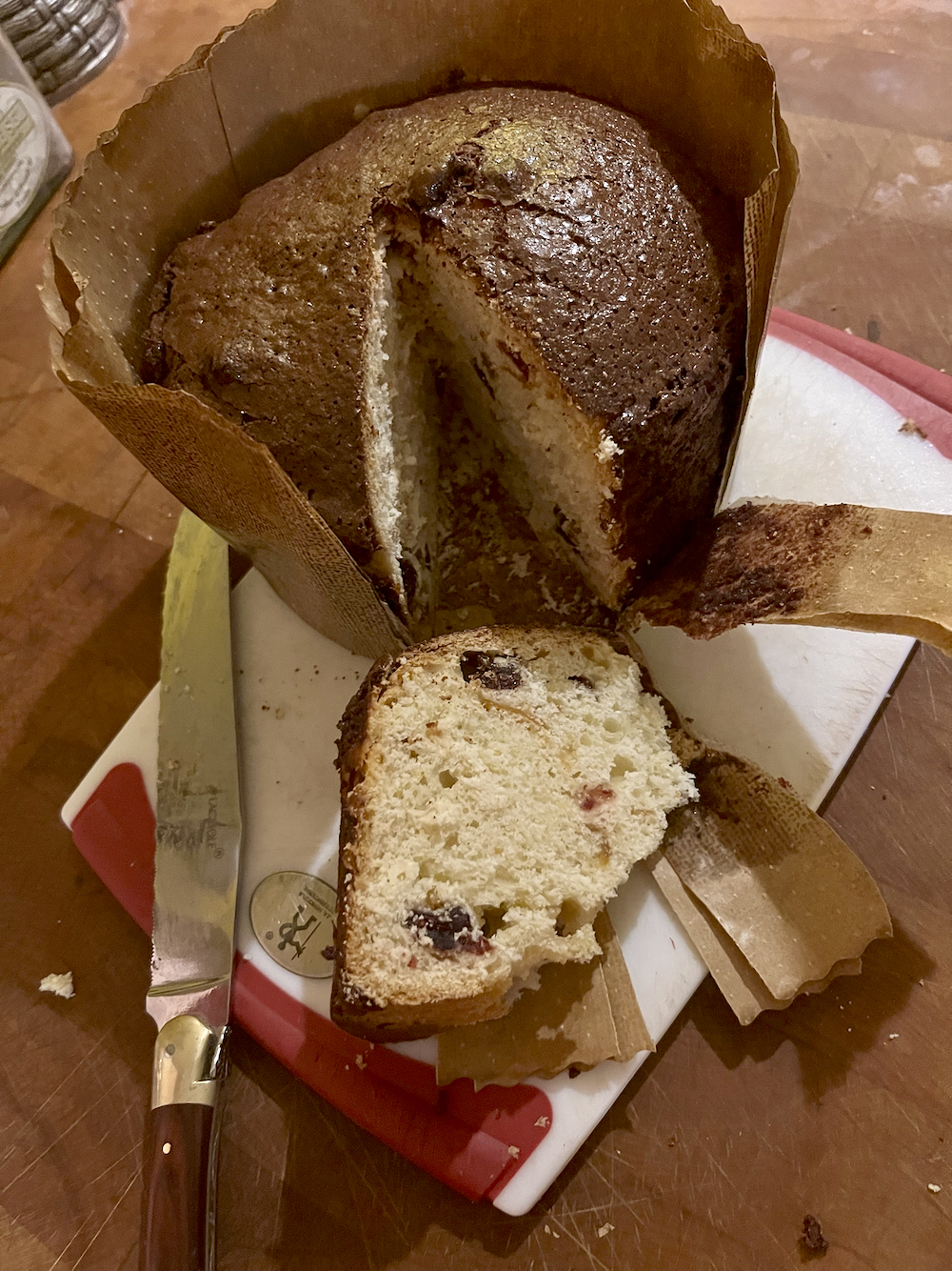 A delectable panettone, ready to eat.