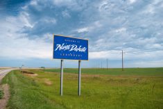 FIle photo of a welcome sign at North Dakota&#8217;s southern state line. (Solange_Z/E+/Getty Images)

