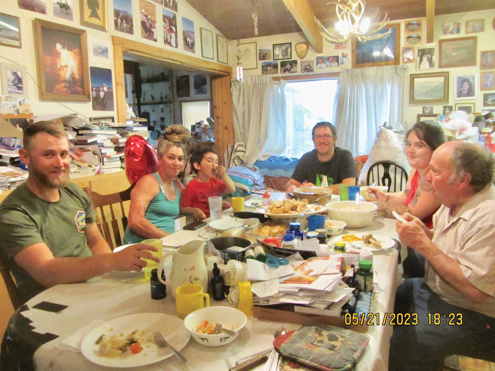 The family gathers to celebrate two birthdays in May, including Andrea’s birthday dinner (above). While earlier they also celebrated Lynn’s 80th birthday.