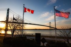 File photo of a view near the Canadian end of the Ambassador Bridge, which connects Windsor and Detroit and is considered one of North America’s busiest trade routes. (Steven_Kriemadis/iStock/Getty Images)