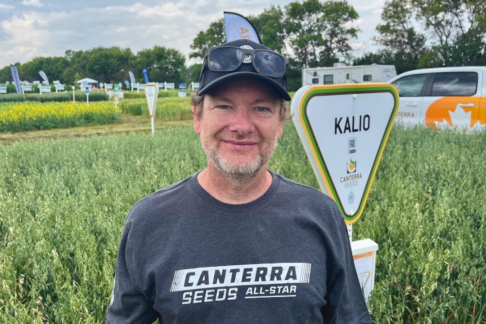 Grant Morgan says he chose some new Clearfield varieties of canola this year because he expects to receive between $1 and $1.50 more per bushel for his harvested crop. 