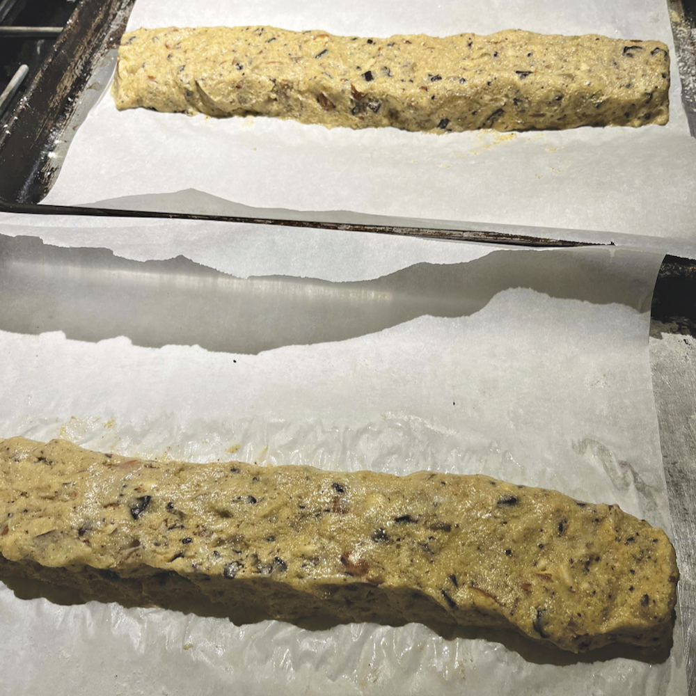 Cookie dough on sheet ready for first baking.
