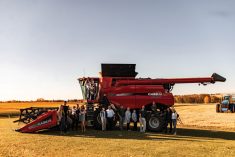 The Klein family (l-r): Amy, Connor, Beckham, Luke, Mackenzie, Sylvia, Pat. Janelle (on tire) Eythan, Vicky, Wanda, Gage, Kalissa (on tire), Evan, and Cassie. Up top: Christina, Lily, Ace and Emery.