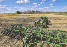 Variable rate fertilizer being applied during seeding at Steckler Farm in Alberta in 2022.  Photo: Courtesy Olds College of Agriculture and Technology