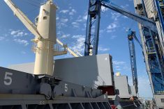 A ship is docked for unloading at G3&#8217;s St. Lawrence River terminal at Trois-Rivieres, Que. (G3.ca)
