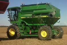 An 8820 John Deere combine blended with a Brent grain cart was a winter project on the Belan farm in southwestern Ontario. 