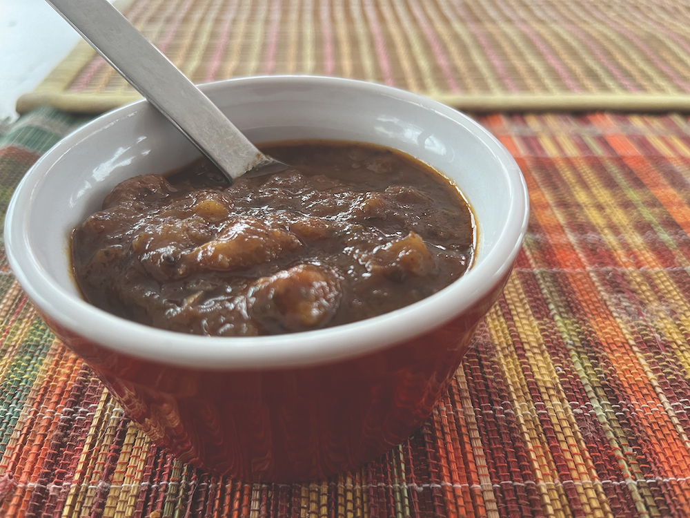 peach chutney in a bowl