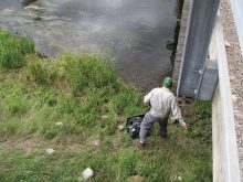 Your fearless columnist tosses the cell for electrical conductivity (EC) measurement into the Montreal River at Saskatchewan Highway 2 in July 2005. Results are recorded in a notebook and all is carried in a briefcase. I have notebooks like that all the way back to 1982. At this location, water EC is 260 uS/cm. In the north, water is mostly low EC; the standard for comparison is the South Saskatchewan River system that runs through Saskatoon, with an EC of about 450 uS/cm at 25 C.