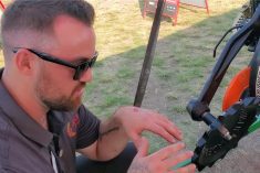  John Deere drill specialist Logan Wemyss explains some of the features of the aftermarket opener parts offered by Aricks Australia through Thunderstruck Ag Equipment here in Canada.