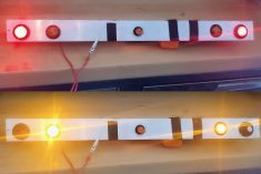 This workbench mockup demonstrates the wig-wag flashing effect. It uses a five-pin relay: the middle lights are connected in one circuit through the 87 pin on the relay, and the outside two are tied into the 87a pin to create the alternating flash.