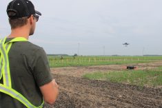 Ryan Ruchkall uses a drone to collect field data on kochia and wild oat at EMILI’s Innovation Farms. EMILI is working with Geco Engineering to assess the performance of Geco’s weed mapping technology for predicting weed locations and detecting emerging herbicide resistance.