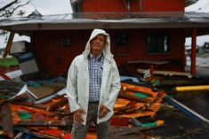 Jeff Schorner poses for a photo next to his business, Al&#8217;s Family Farms, which he lost during Hurricane Milton, in Lakewood Park, near Fort Pierce, in St. Lucie County, Florida, U.S., October 11, 2024. REUTERS/Jose Luis Gonzalez
