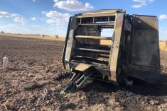 The John Deere 535 baler that burned at the Eppich farm.