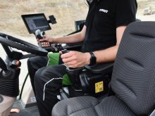 The ErgoSteer retrofit kit allows high-spec 500 to 1000 Series Fendt tractors to be controlled through a steering joystick mounted on a left-side seat armrest.