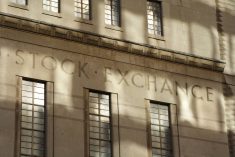 A close-up external view of the old Toronto Stock Exchange building