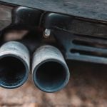 Twin exhaust pipes on car