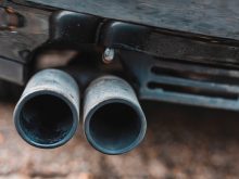Twin exhaust pipes on car