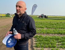 Antoine Bernet, country division head with Bayer Crop Science in Canada, believes that oilseed crops grown in Canada have a huge opportunity to supply growing demand for biofuels. Next to Bernet is a camelina plot at the Bayer research farm near Saskatoon | Robert Arnason photo