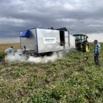 Testing the X-Steam-inator for potato desiccation near Riverhurst, Saskatchewan in September 2022. Pic: Xsteaminator.ca