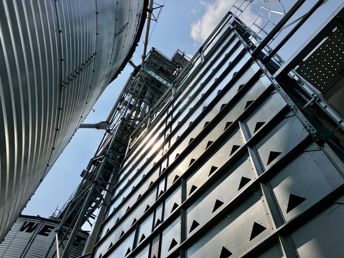 A grain dryer and grain bin on the show grounds at Ag in Motion 2025. Photo: Greg Berg