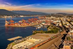 Aerial view of Centerm, a Burrard Inlet terminal for containerized cargo at the Port of Vancouver. Photo: Bloodua/iStock/Getty Images
