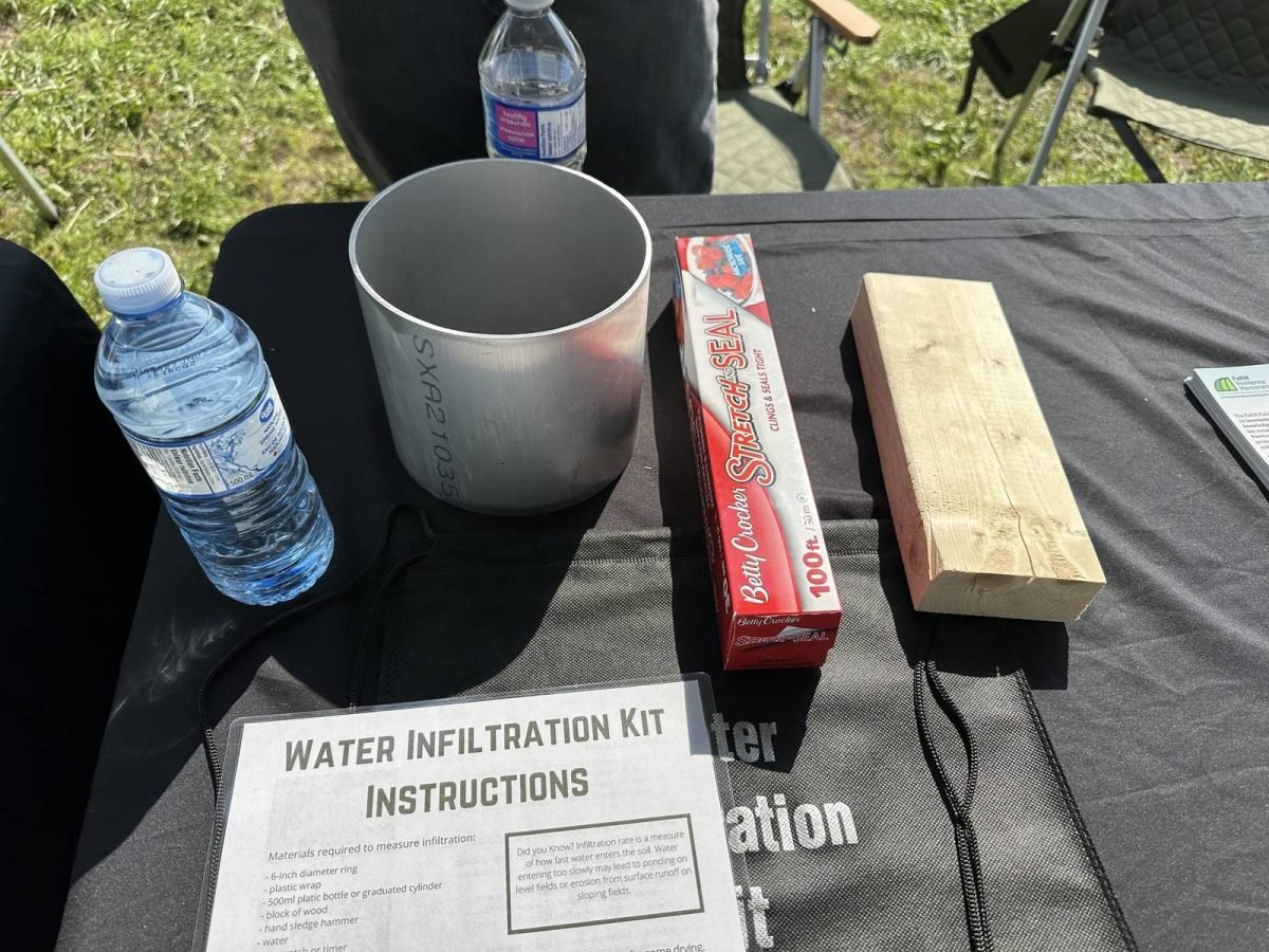 A DIY soil infiltration rate kit, displayed at the SaskSoil’s booth at Ag in Motion. PHOTO: Don Norman