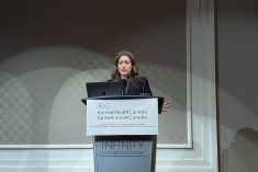 Cassidy Klima speaks at the Animal Health Canada Forum in Ottawa. Photo: Jonah Grignon