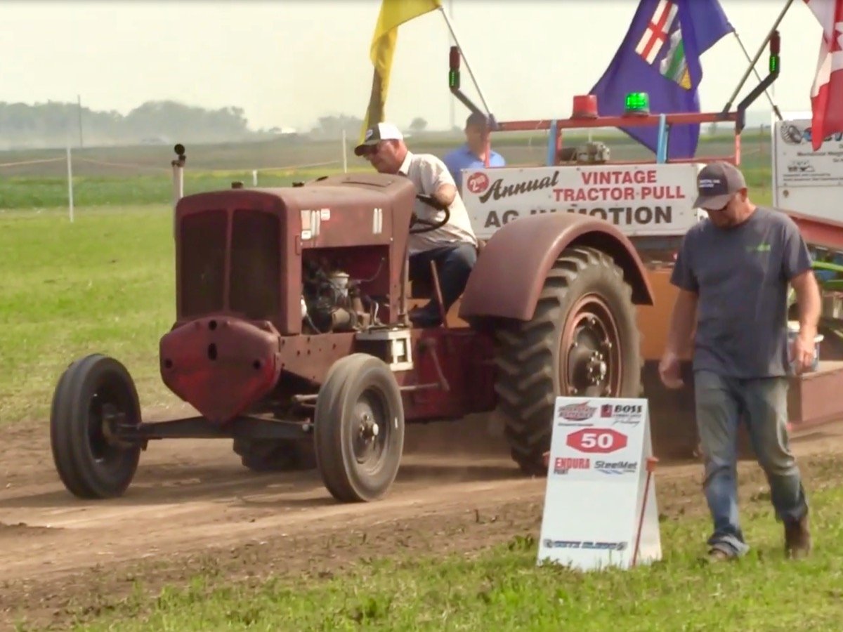 antique tractor participating in a tractor pull