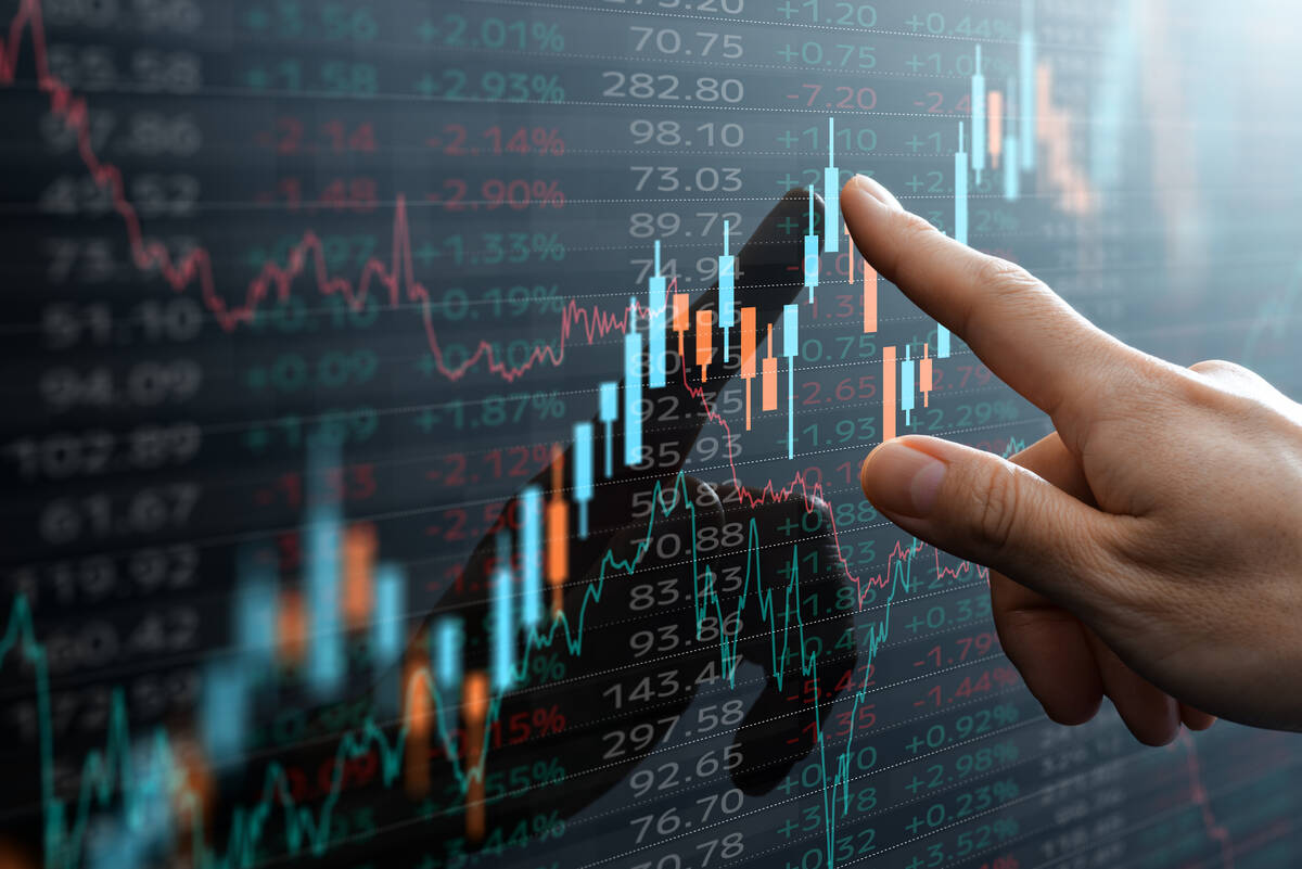 Close up of female hand touching stock market analysis digital display screen TradingView chart, analyzing investment and financial trading data in candlestick chart on a touch screen interface. Business and finance. Investment on NFT and cryptocurrency concept