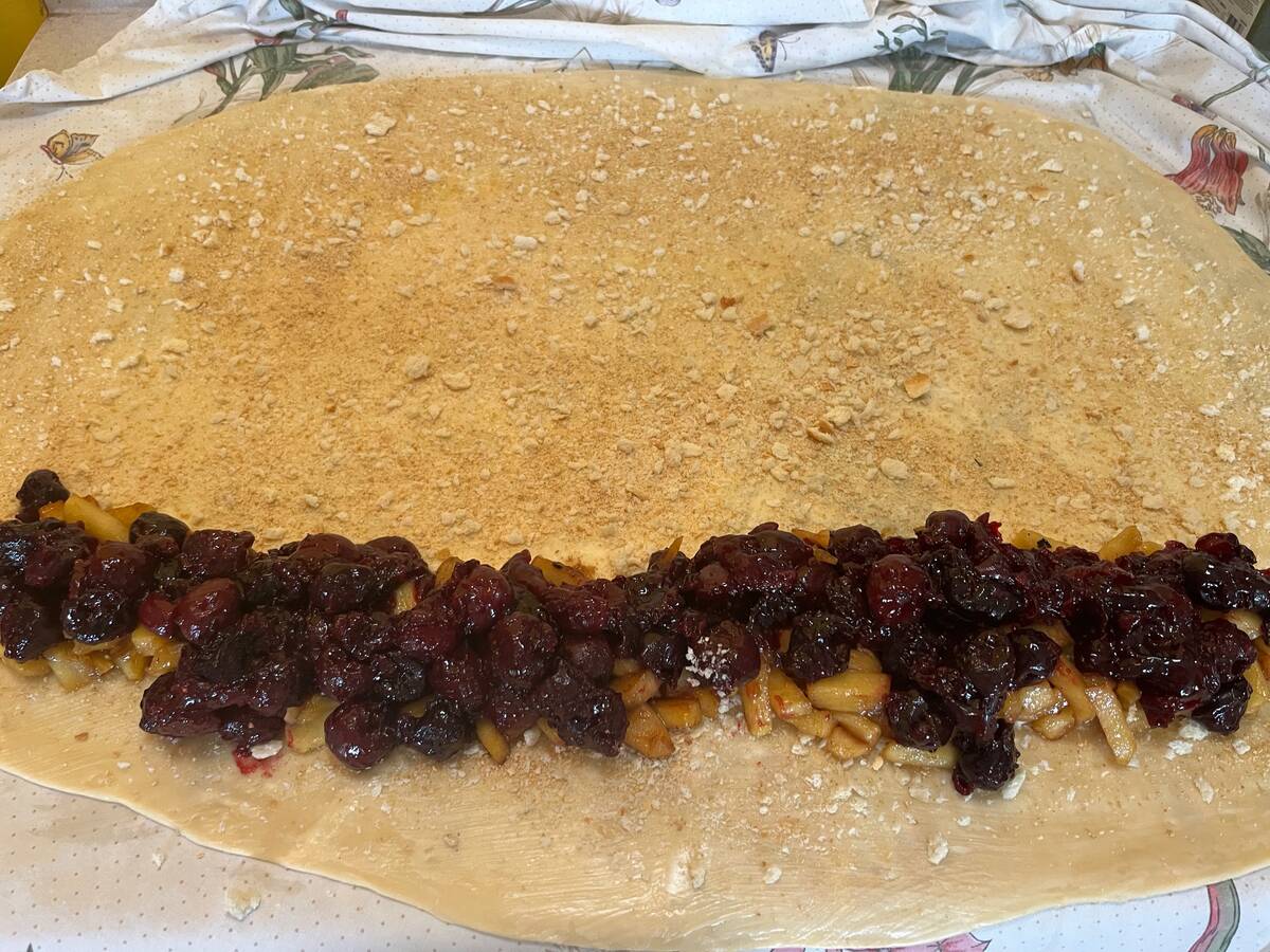 strudel filling set into dough