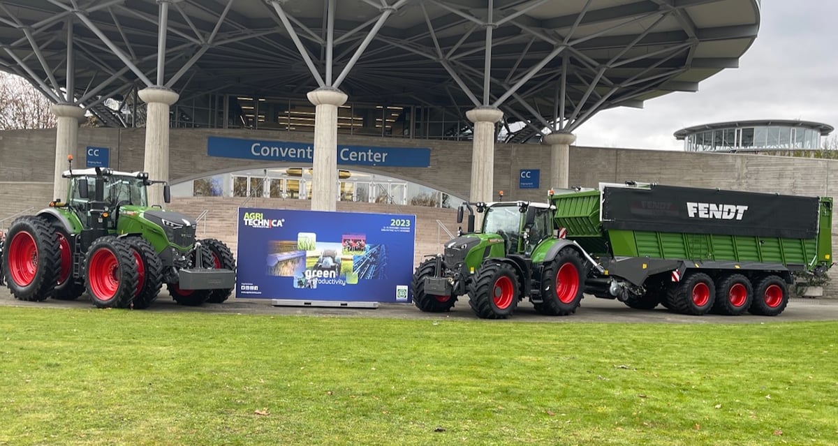 an outdoor display of farm equipment