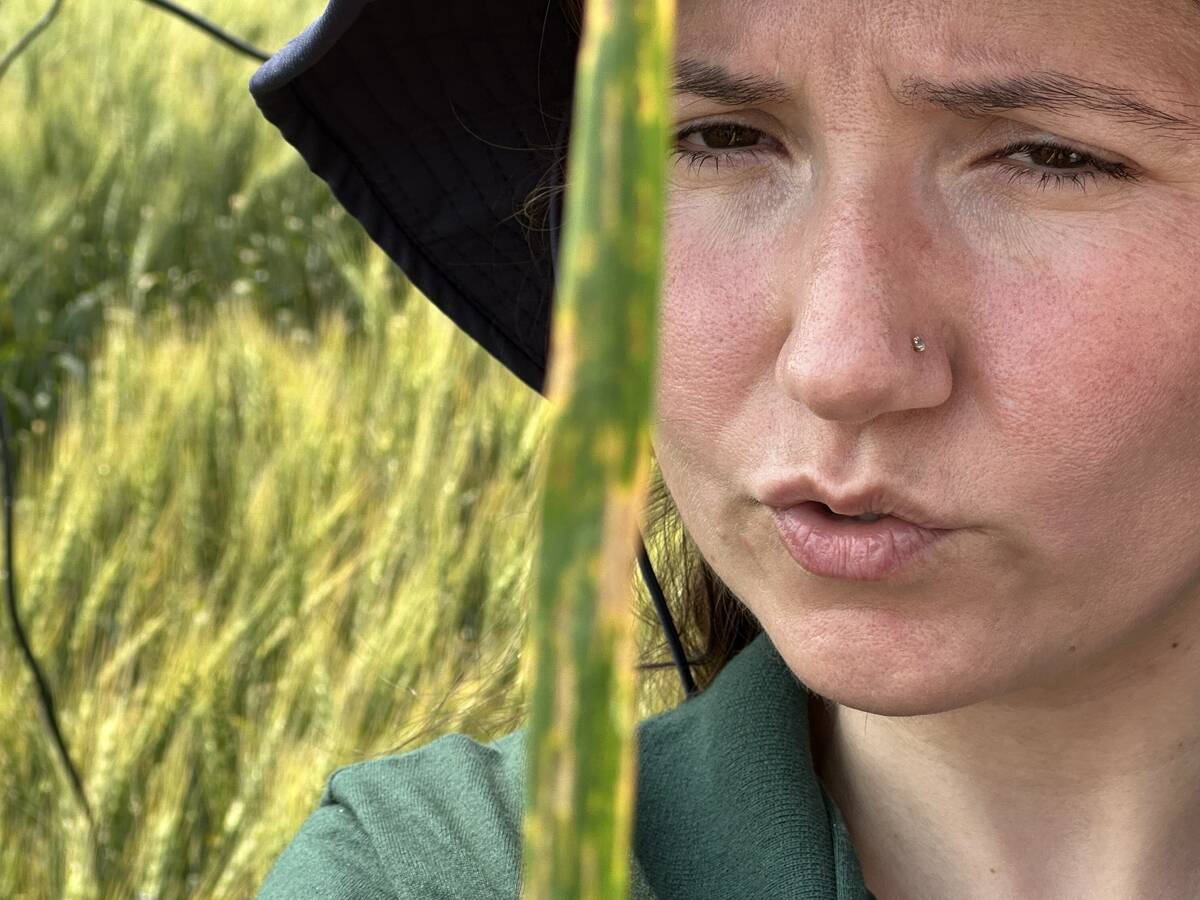 Shaheen Bibi discussing the symptoms of bacterial leaf streak.